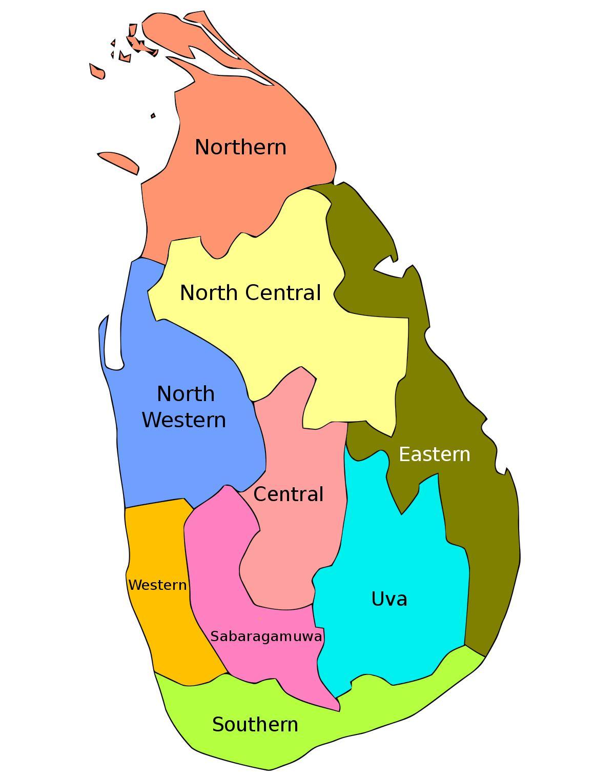 இலங்கை வரைபடம் மாநிலங்கள், மாவட்டங்களில்