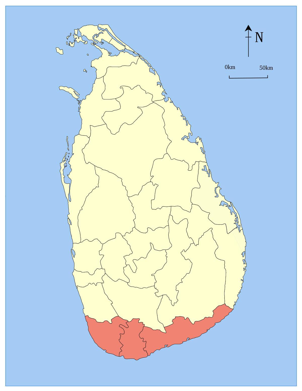 வரைபடம் இலங்கையின் தெற்கு மாகாணத்தில்