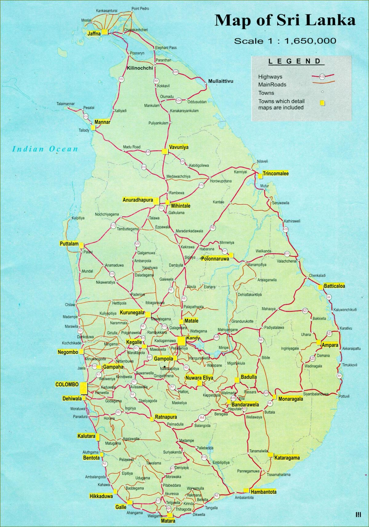 வரைபடம் சுற்றுலா வரைபடத்தில் இலங்கை சாலை