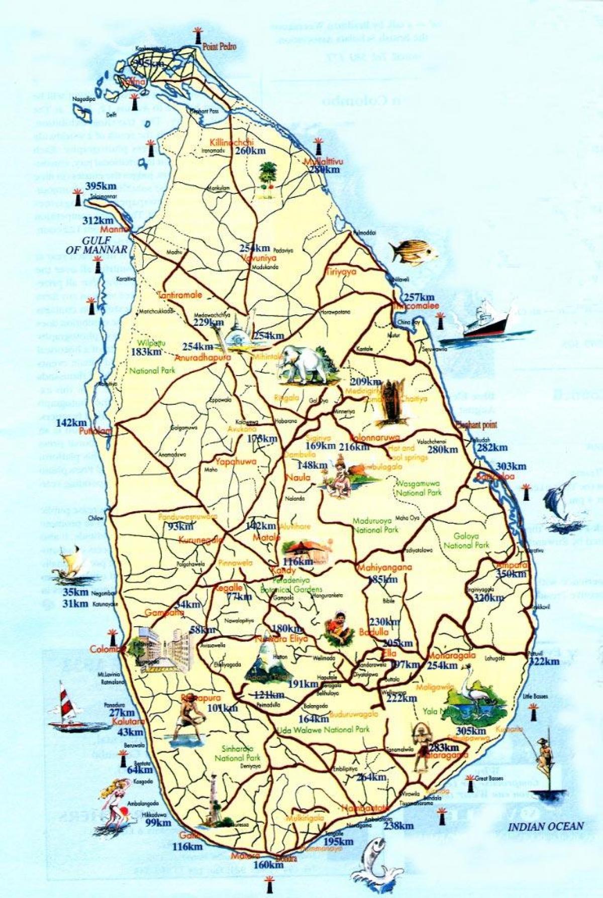 சுற்றுலா வரைபடத்தில் இலங்கை நகரங்களில்