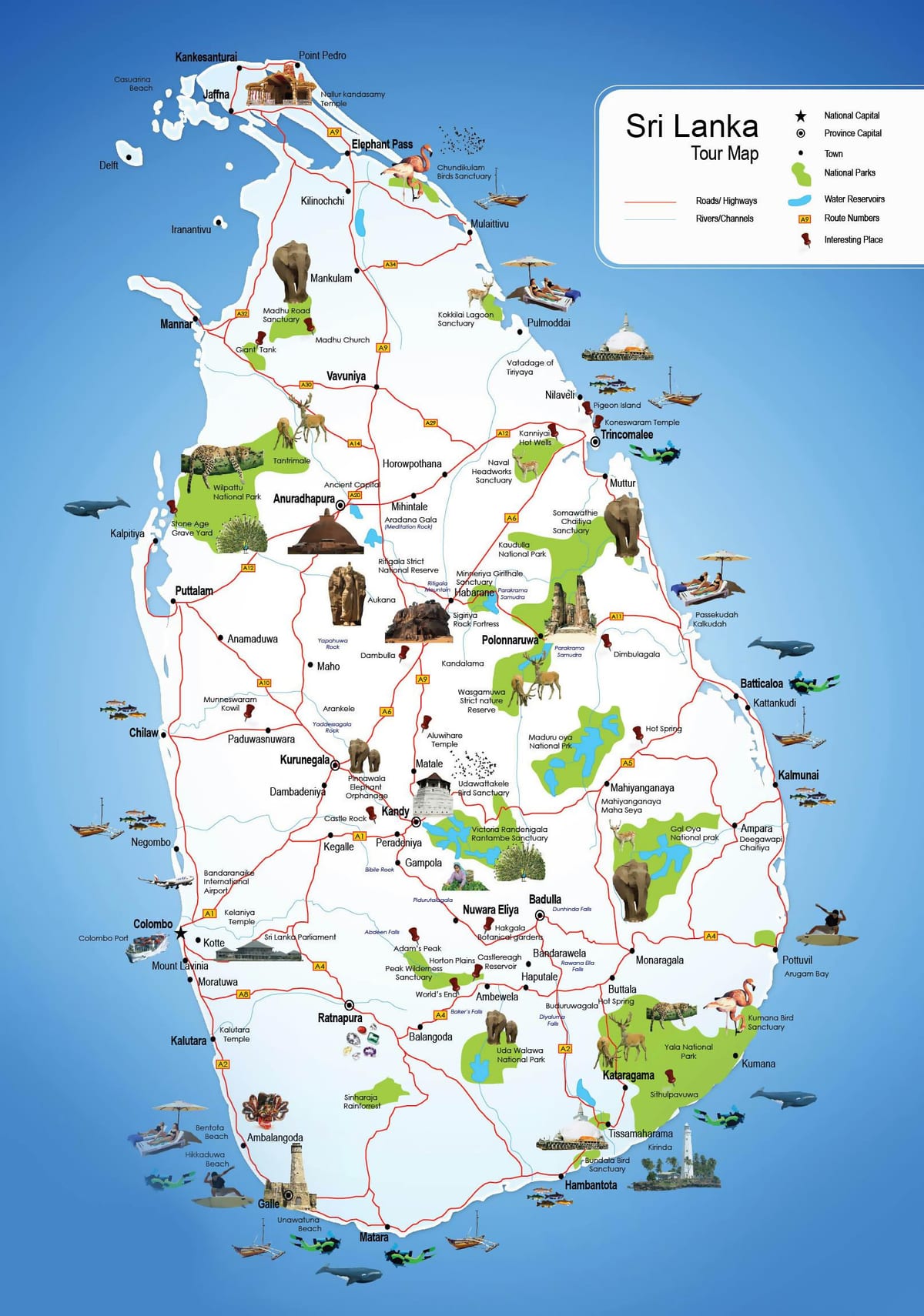 சுற்றுலா இடங்களில் உள்ள இலங்கை வரைபடம்