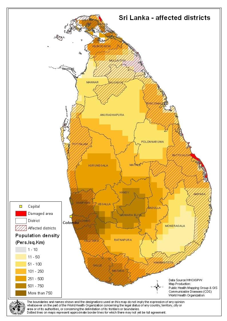 வரைபடம் இலங்கை மக்கள் தொகை அடர்த்தி