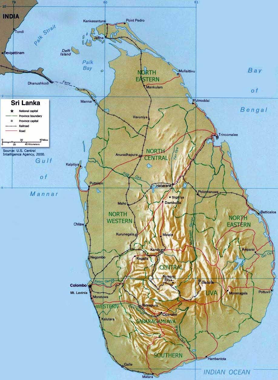 மலைகள் உள்ள இலங்கை வரைபடம்