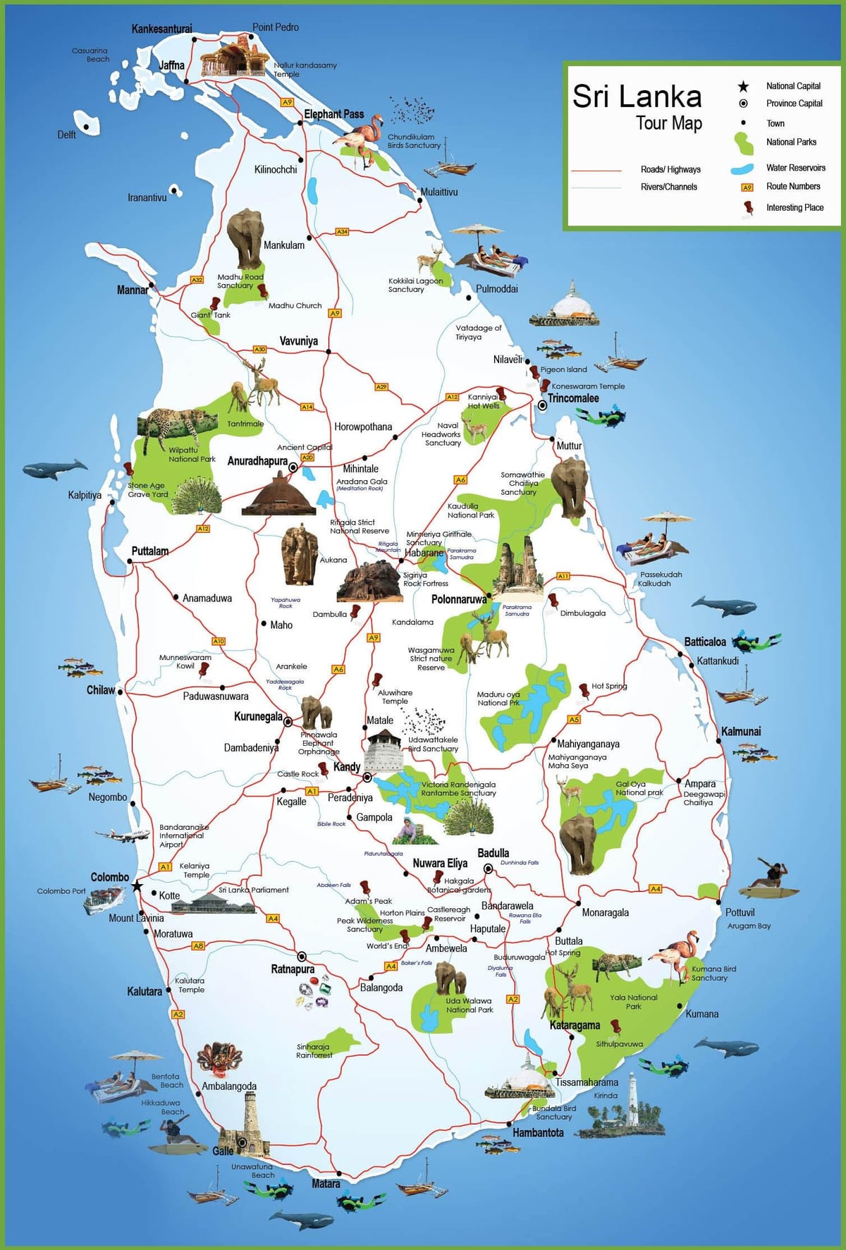 சுற்றுலா இடங்களில் உள்ள இலங்கை வரைபடம்