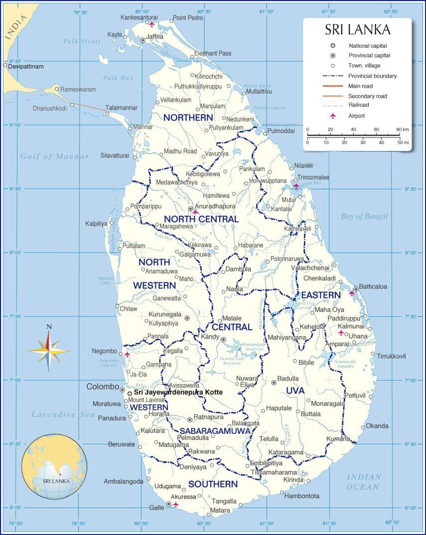 வரைபடம் சர்வதேச விமான நிலையங்களில் உள்ள இலங்கை