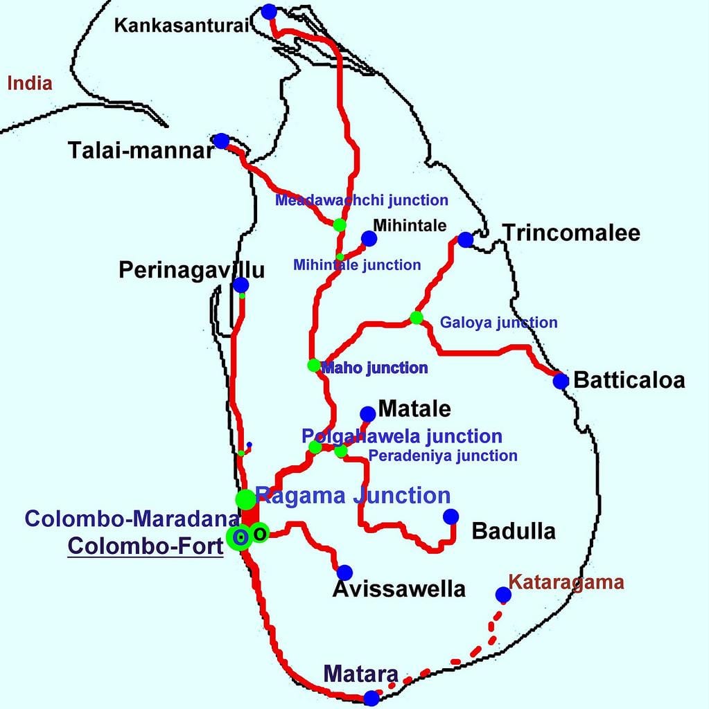 வரைபடம் இலங்கை ரயில் கோடுகள்