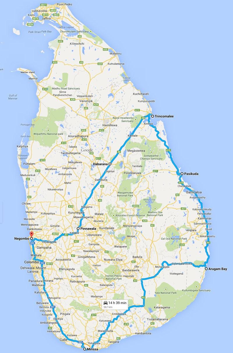 இலங்கை சிறந்த கடற்கரைகள் வரைபடம்
