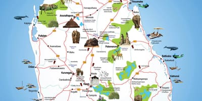 சுற்றுலா இடங்களில் உள்ள இலங்கை வரைபடம்