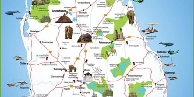 சுற்றுலா இடங்களில் உள்ள இலங்கை வரைபடம்